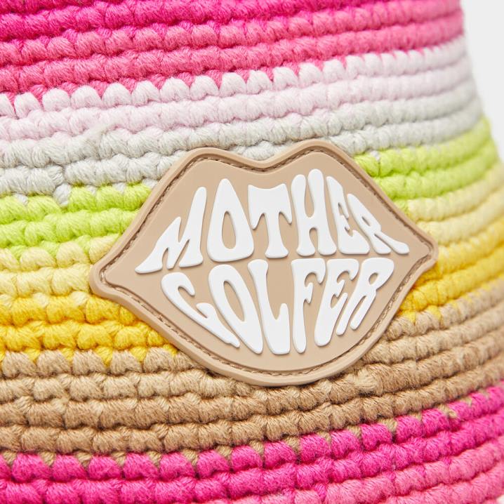 kadınlar sınırlı sayıda üretilen çizgili tığ işi anne golfçü kova şapkası G/FORE gün kızdırma pembe aksesuar BV0X454