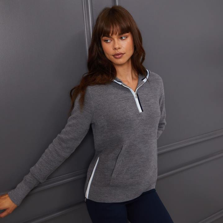 üniseks kapüşonlu waffle dikiş merinos yünü çeyrek fermuarlı kazak G/FORE funda grisi Giyim BV0X366